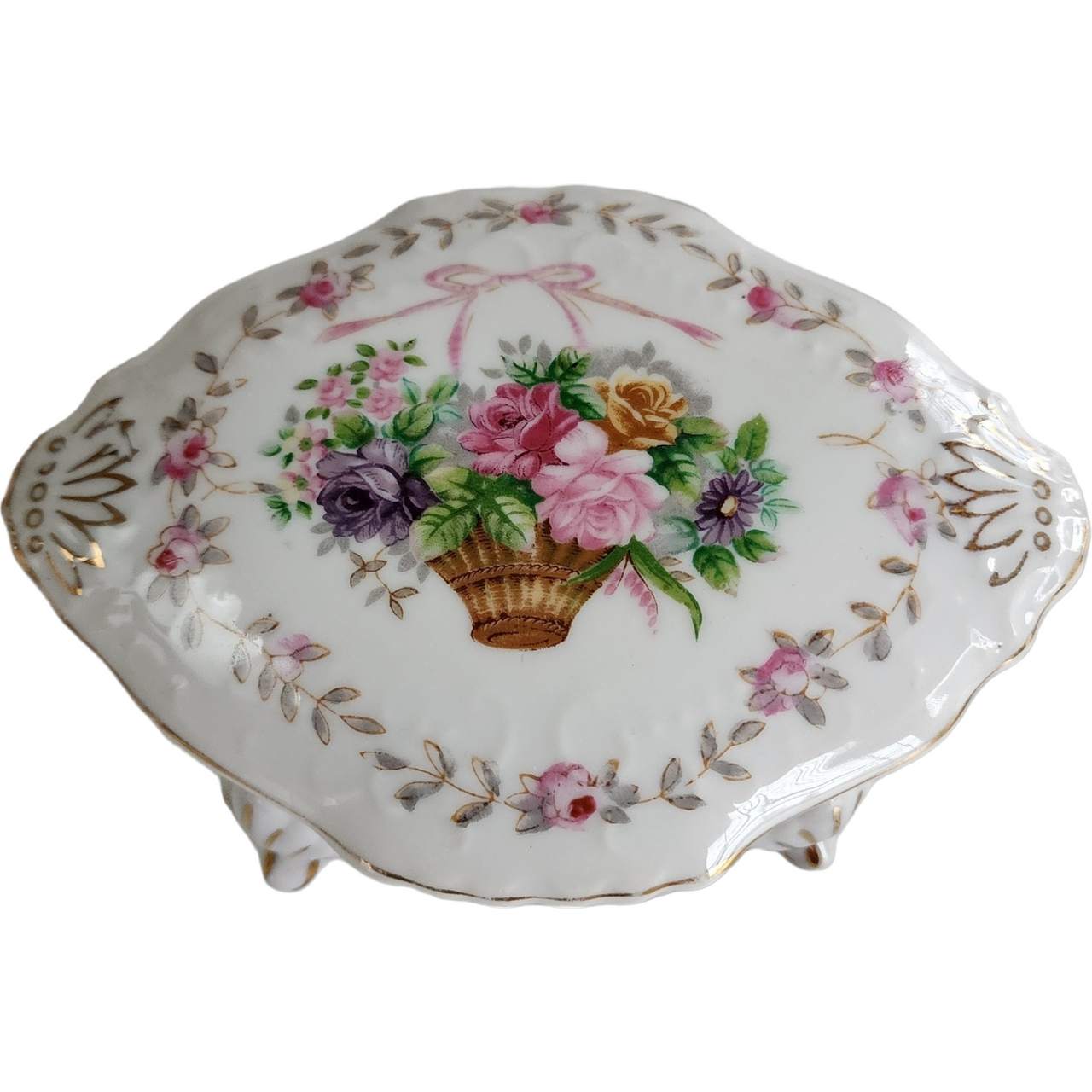 Lipper & Mann Bristol Garden Footed Oval Trinket Dish with Lid