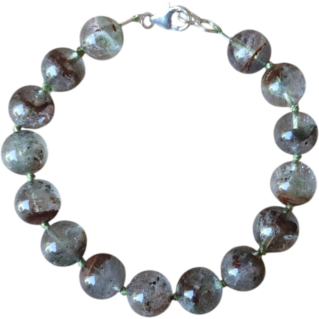 Lodolite Garden Quartz Sterling Silver Knotted Bead Bracelet