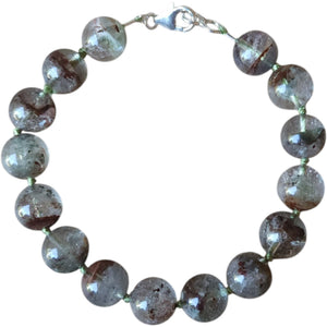 Lodolite Garden Quartz Sterling Silver Knotted Bead Bracelet