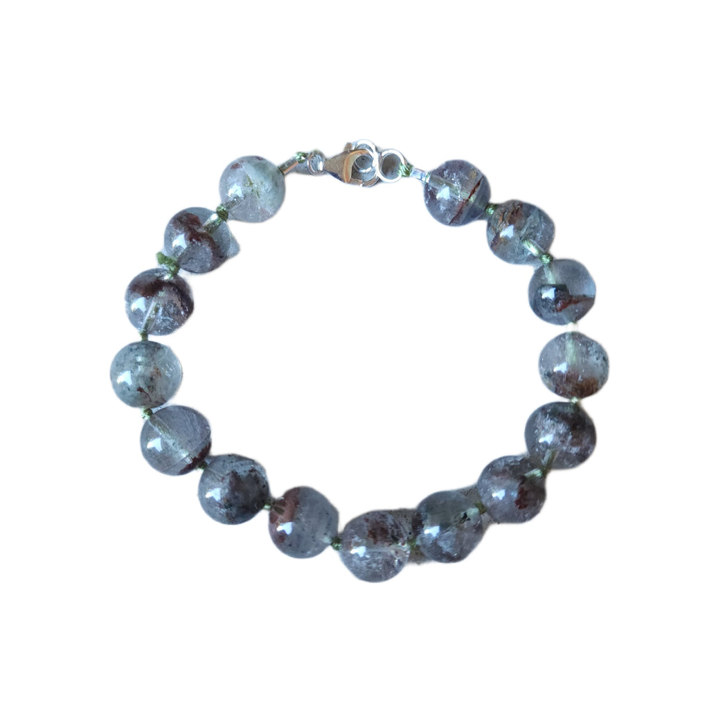 Lodolite Garden Quartz Sterling Silver Knotted Bead Bracelet