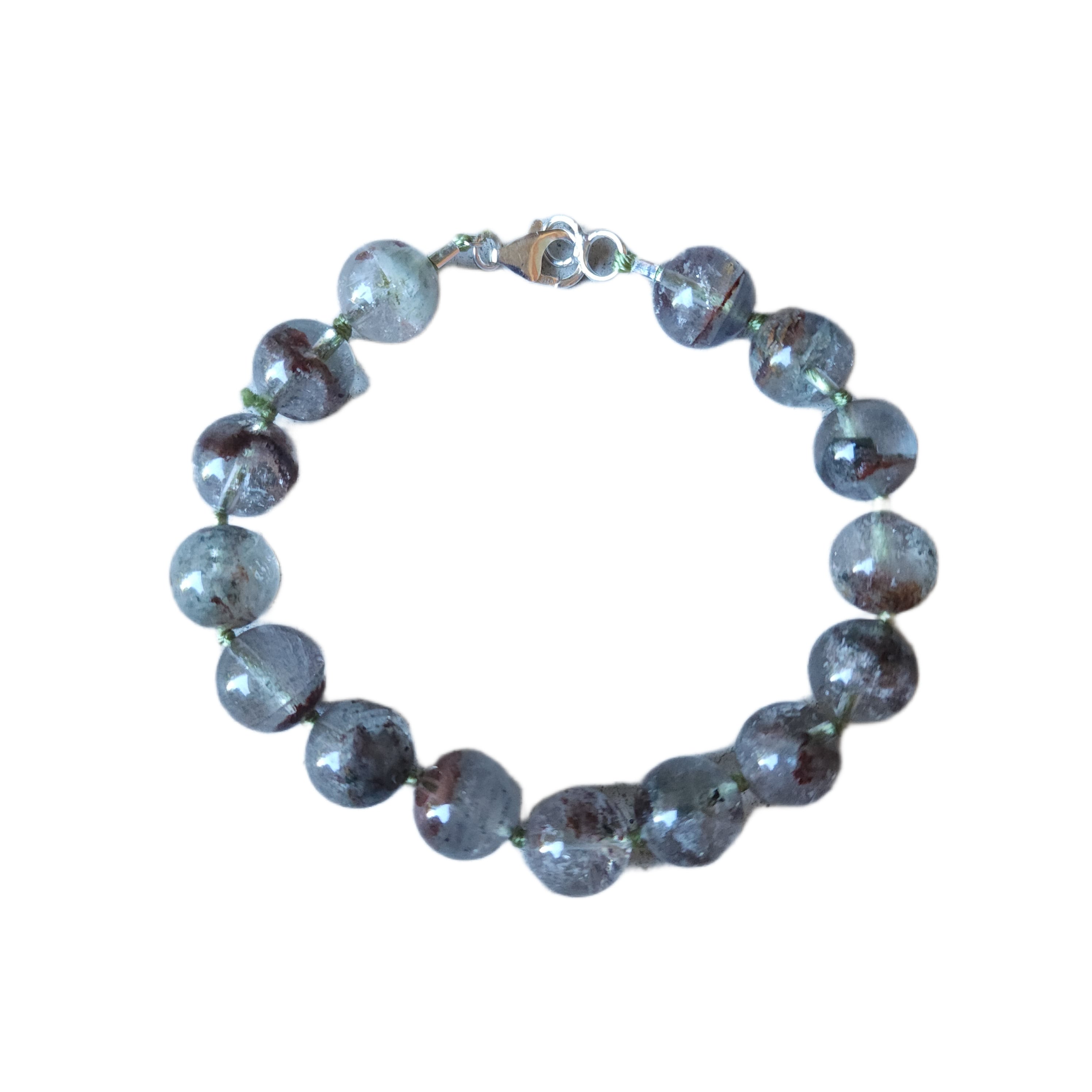 Lodolite Garden Quartz Sterling Silver Knotted Bead Bracelet