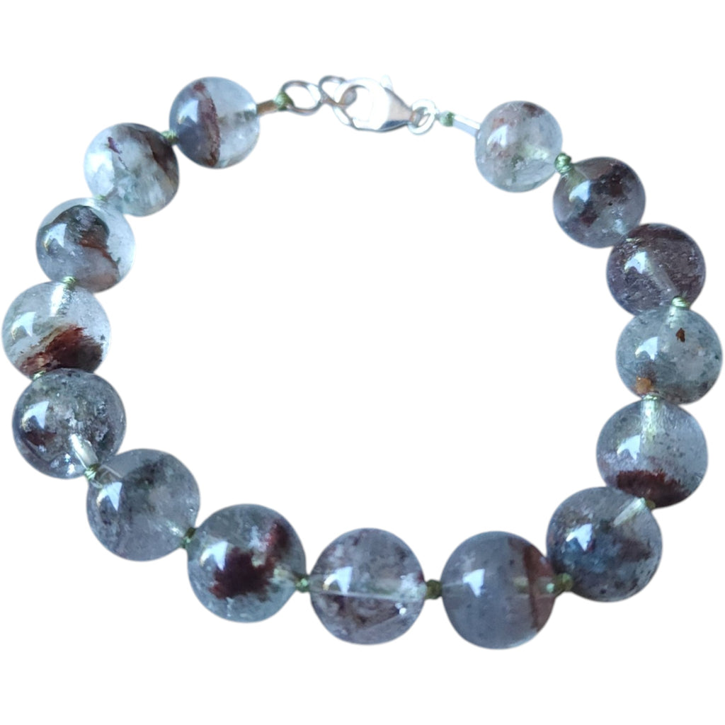 Lodolite Garden Quartz Sterling Silver Knotted Bead Bracelet