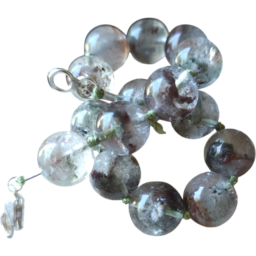 Lodolite Garden Quartz Sterling Silver Knotted Bead Bracelet