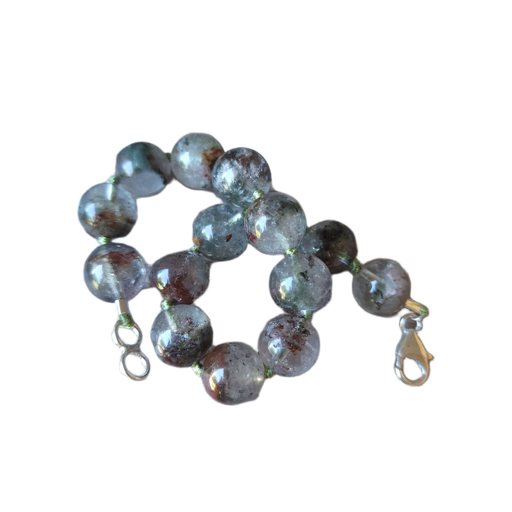 Lodolite Garden Quartz Sterling Silver Knotted Bead Bracelet