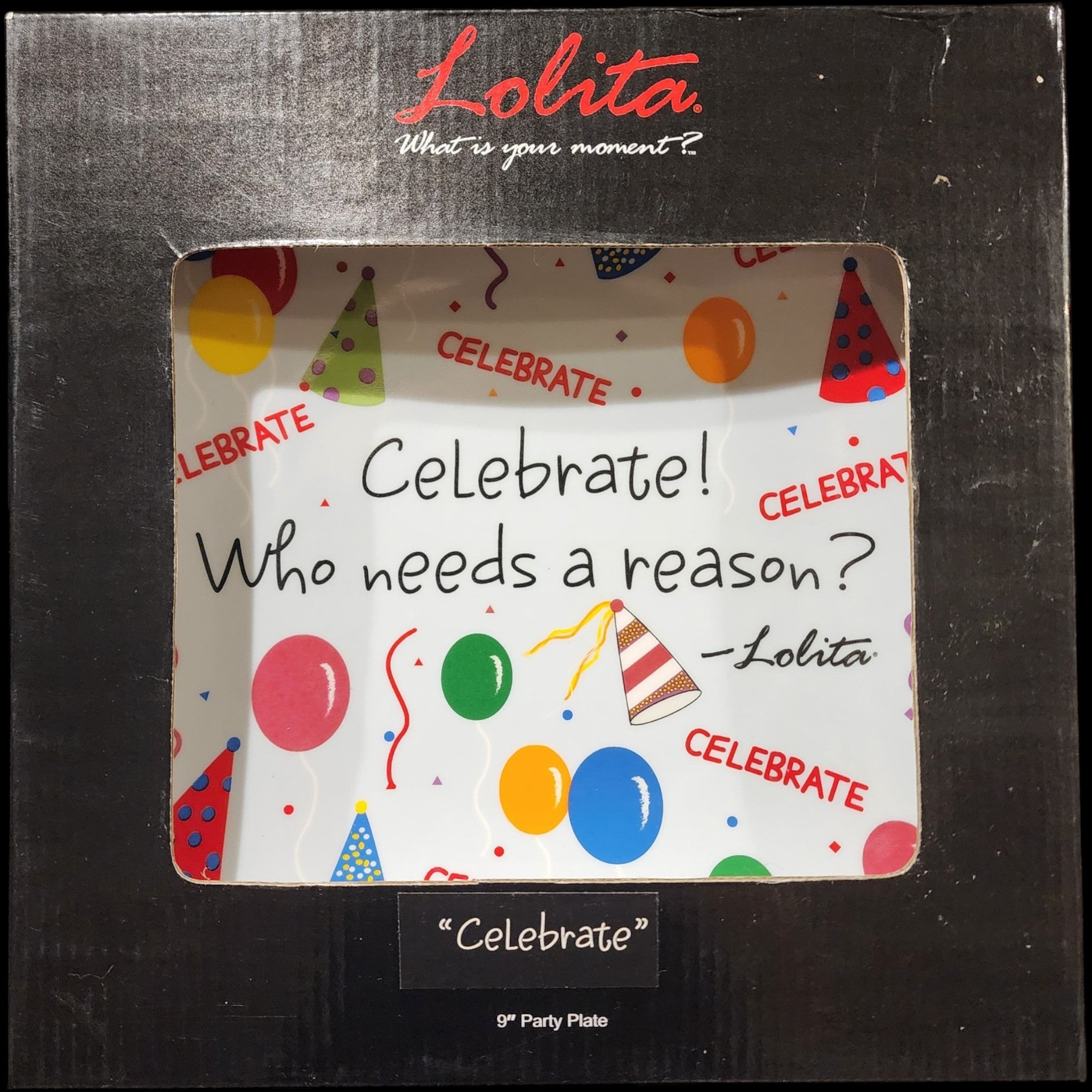 Lolita Designs Celebrate Square Ceramic Party Plate 9 Inch with Original Box