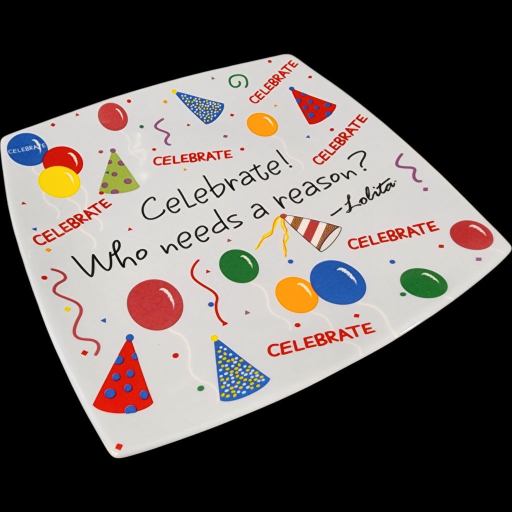 Lolita Designs Celebrate Square Ceramic Party Plate 9 Inch with Original Box