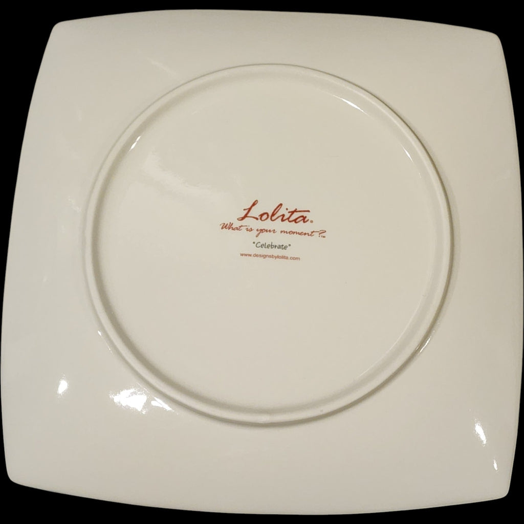Lolita Designs Celebrate Square Ceramic Party Plate 9 Inch with Original Box
