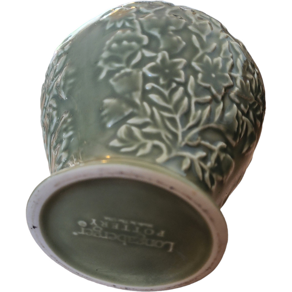 Longaberger Pottery Green Sage Embossed Floral Vase