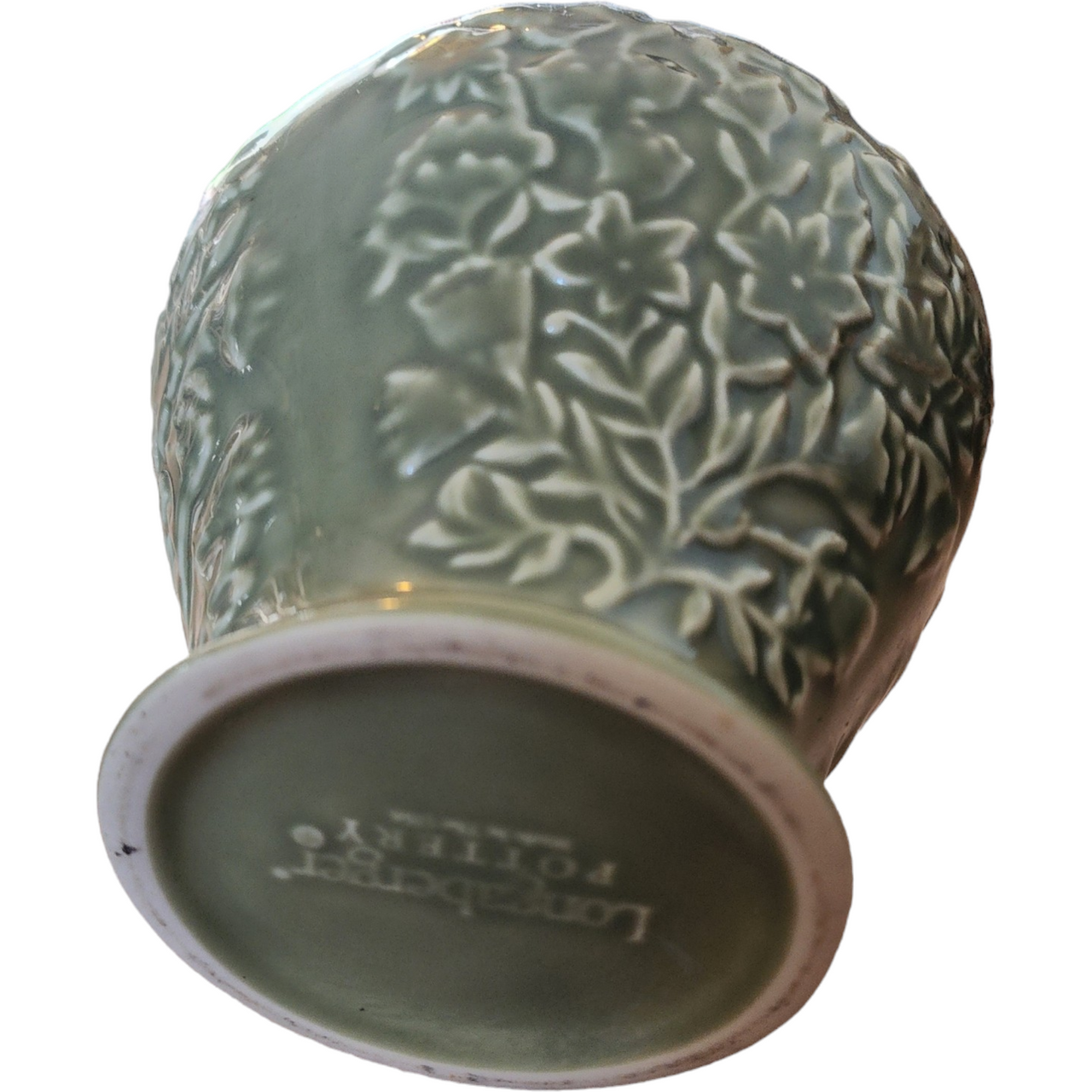 Longaberger Pottery Green Sage Embossed Floral Vase