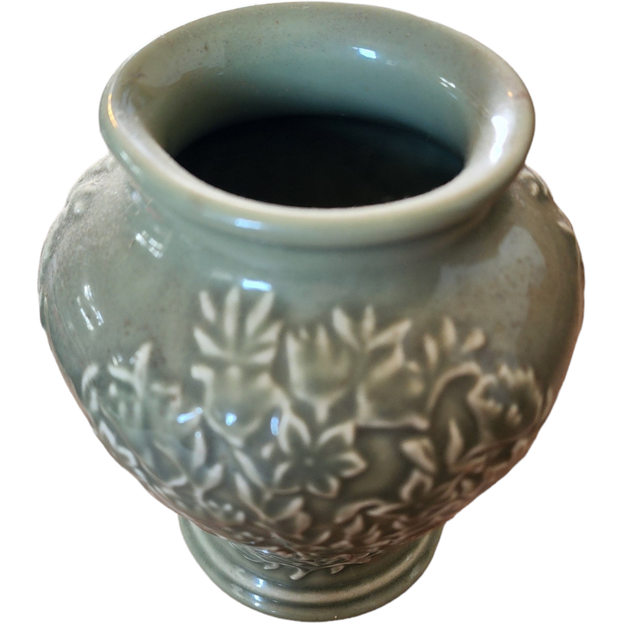 Longaberger Pottery Green Sage Embossed Floral Vase