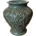 Longaberger Pottery Green Sage Embossed Floral Vase
