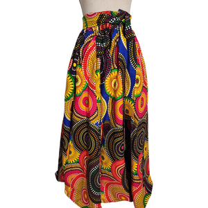 Look At Me! Boho Festival Maxi Skirt Multicolor Tribal Dot Mandala Print | Elastic Waist Tie Front