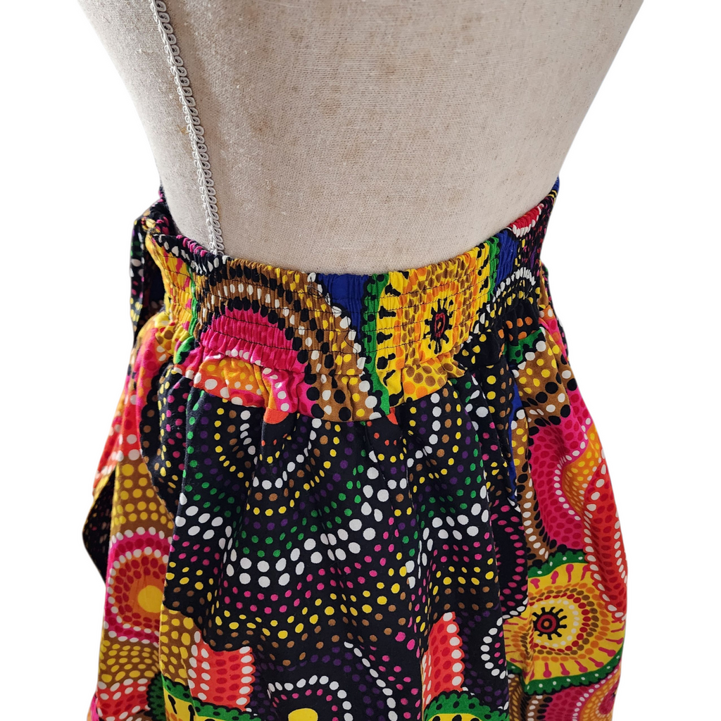 Look At Me! Boho Festival Maxi Skirt Multicolor Tribal Dot Mandala Print | Elastic Waist Tie Front
