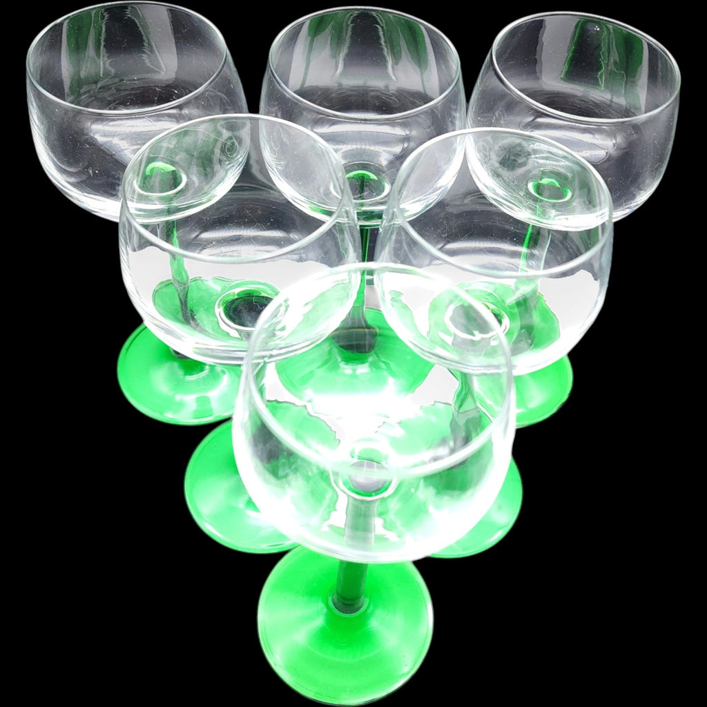 Luminarc France Vintage Green Stemmed Wine Glasses Set of 6