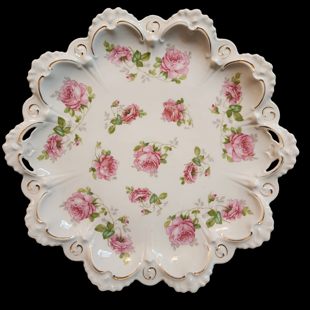 M.Z. Austria Pink & White Roses Hand-Painted Porcelain Oyster Plate