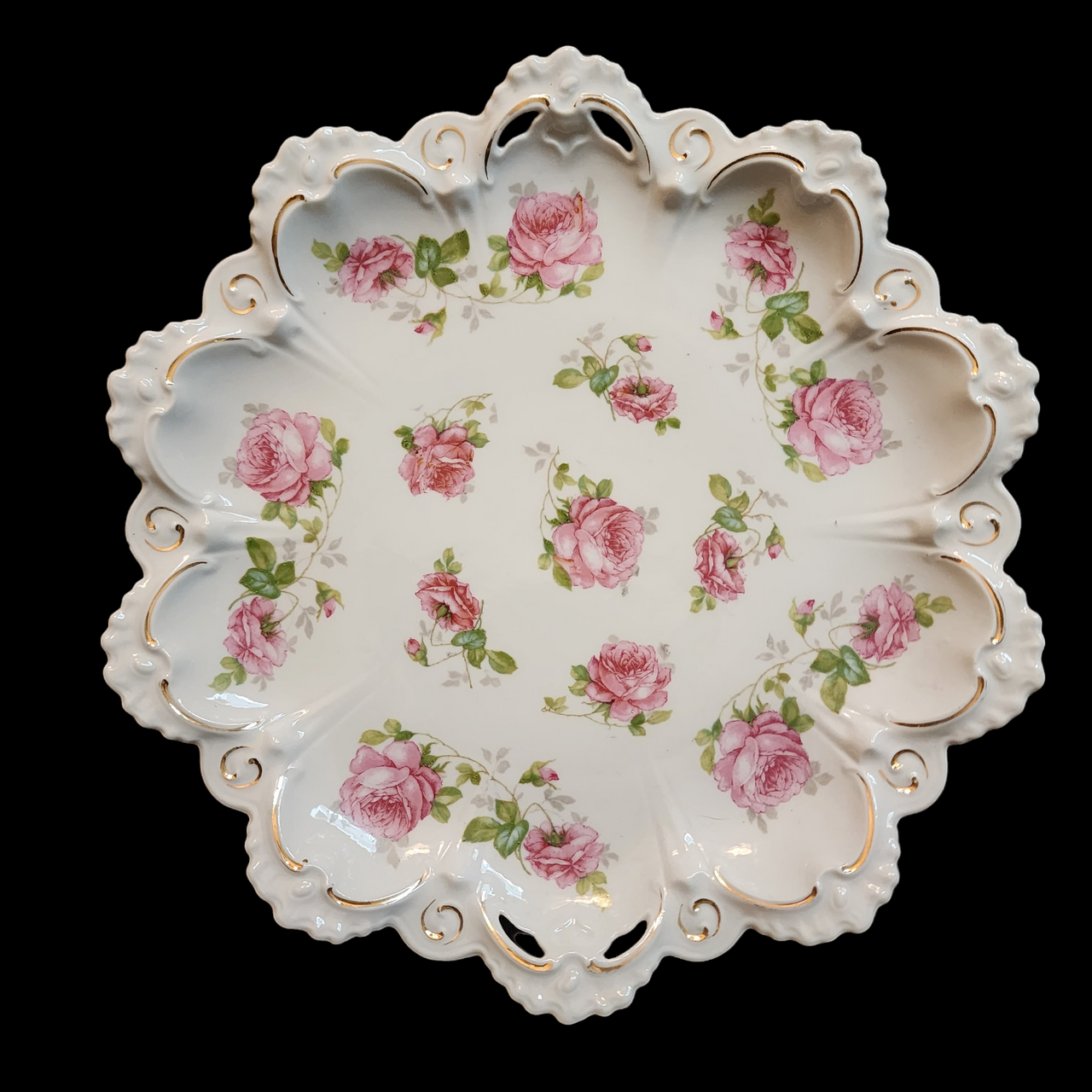 M.Z. Austria Pink & White Roses Hand-Painted Porcelain Oyster Plate