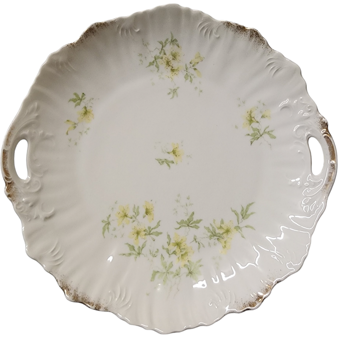 M.Z. Austria Yellow Flowers Embossed Porcelain Handled Cake Plate