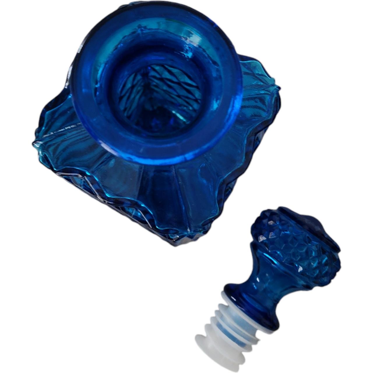 MCM Barware Coblat Blue Pressed Diamond Glass Decanter with Stopper