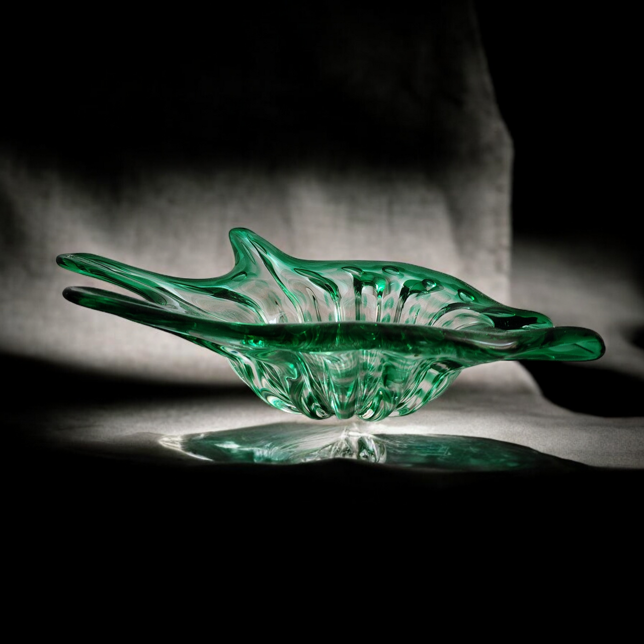MCM Murano Art Glass Green Tropical Fish Bowl