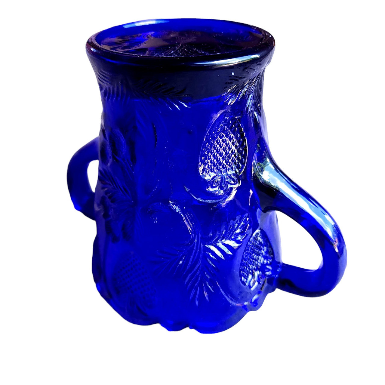 MOSSER OHIO Large Spooner Cobalt Blue Pressed Glass Inverted Strawberry Design Open Sugar