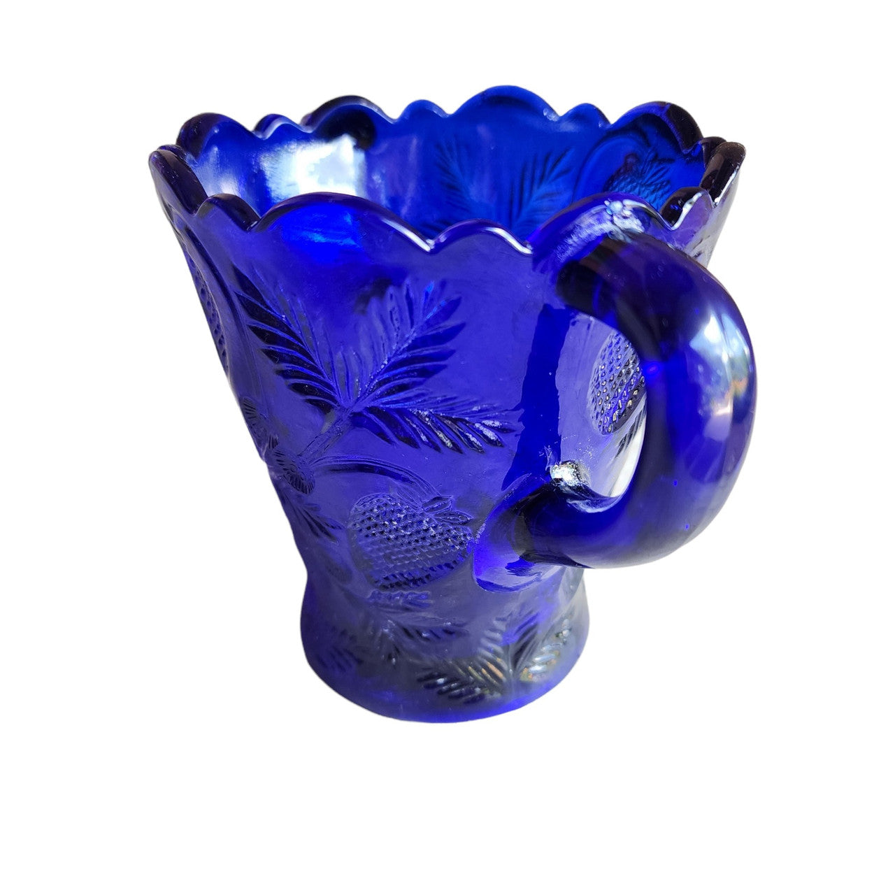 MOSSER OHIO Large Spooner Cobalt Blue Pressed Glass Inverted Strawberry Design Open Sugar