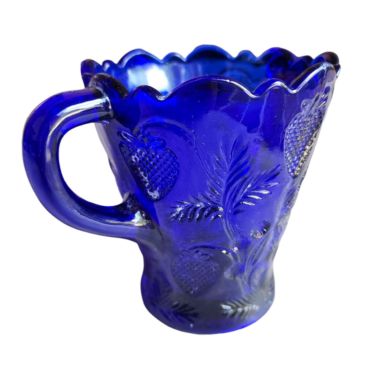 MOSSER OHIO Large Spooner Cobalt Blue Pressed Glass Inverted Strawberry Design Open Sugar