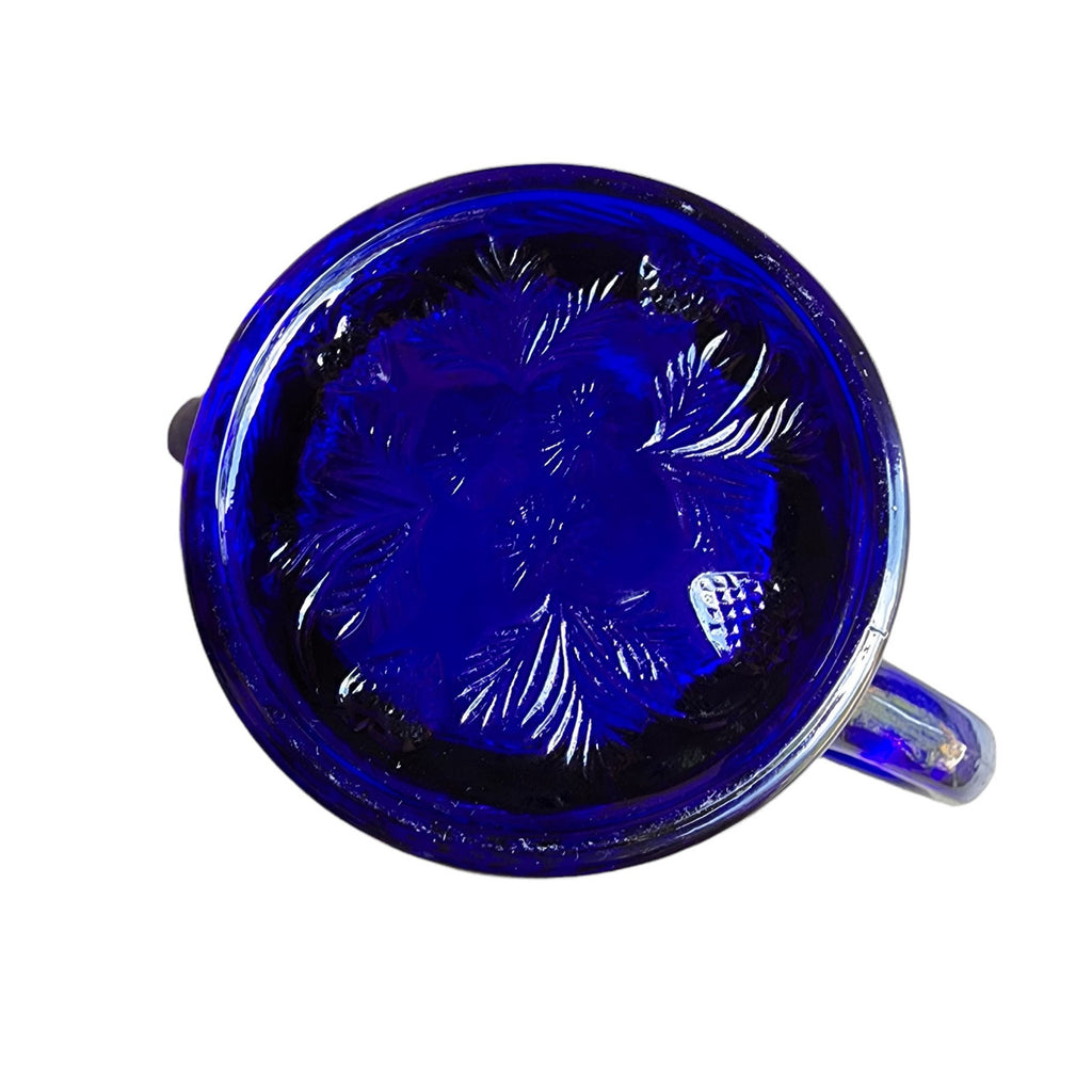 MOSSER OHIO Large Spooner Cobalt Blue Pressed Glass Inverted Strawberry Design Open Sugar
