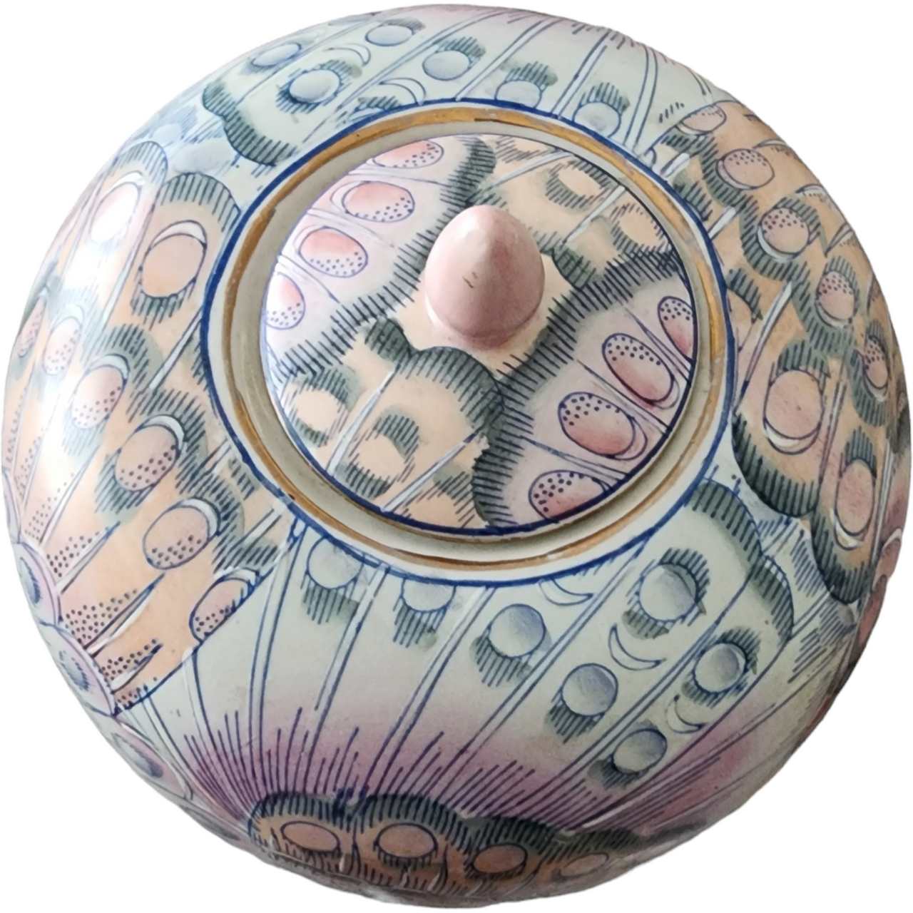 Macau Large Decorative Porcelain Jar with Lid Predominantly Pastel Colors