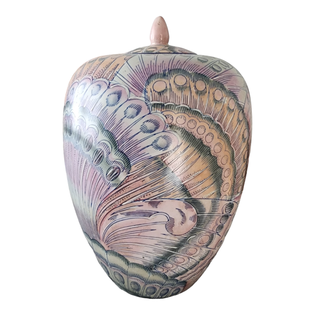 Macau Large Decorative Porcelain Jar with Lid Predominantly Pastel Colors