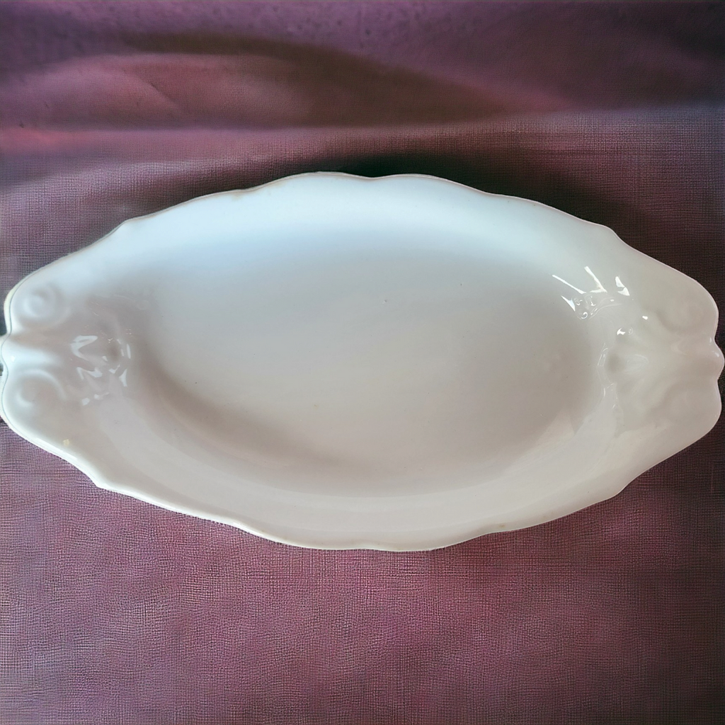Maddock, John & Sons England White Ironstone Embossed Scrolls Relish Gravy Underplate