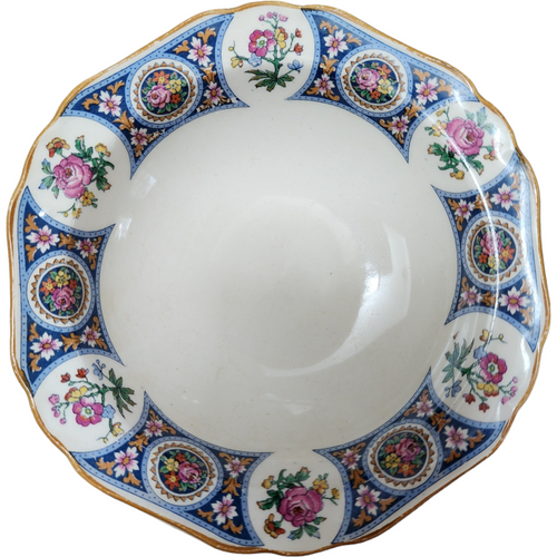 Maddock John & Sons Hampton Minerva Blue Rim Rose & Floral Cameos Fruit Dessert Sauce Bowl