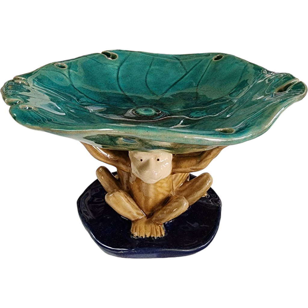 Majolica 3 Monkeys Holding Bowl Dish Centerpiece