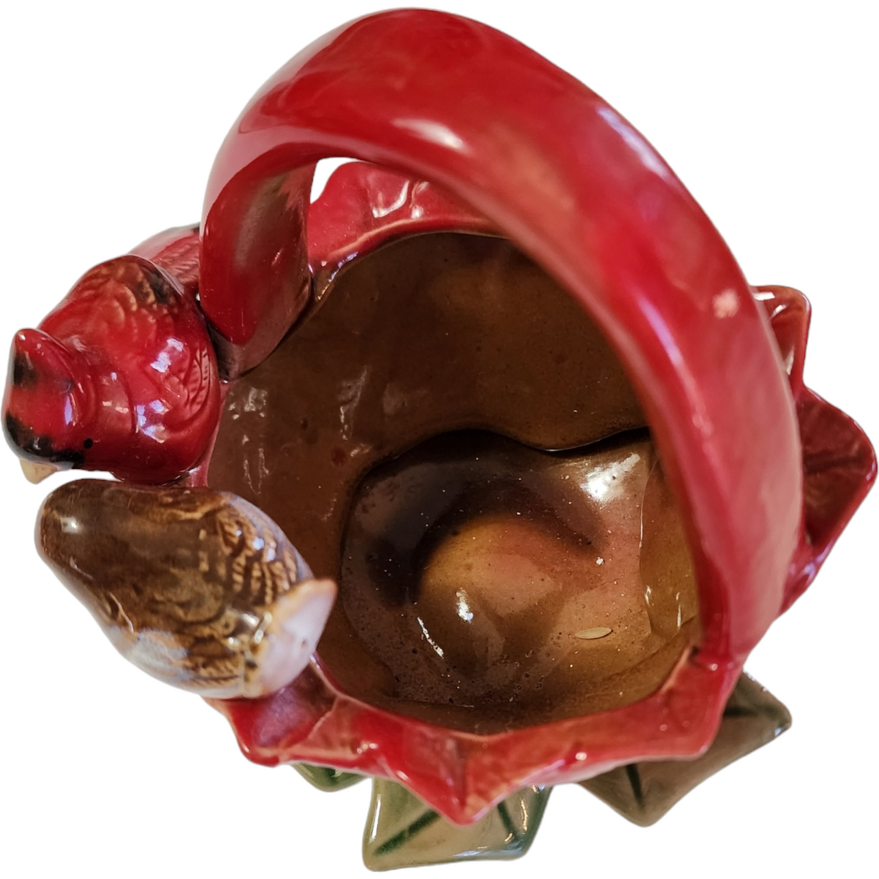 Majolica Love Birds Perched on the Edge Small Basket