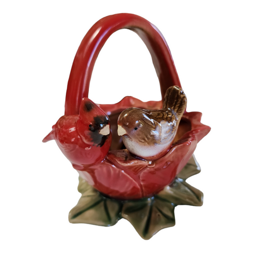 Majolica Love Birds Perched on the Edge Small Basket