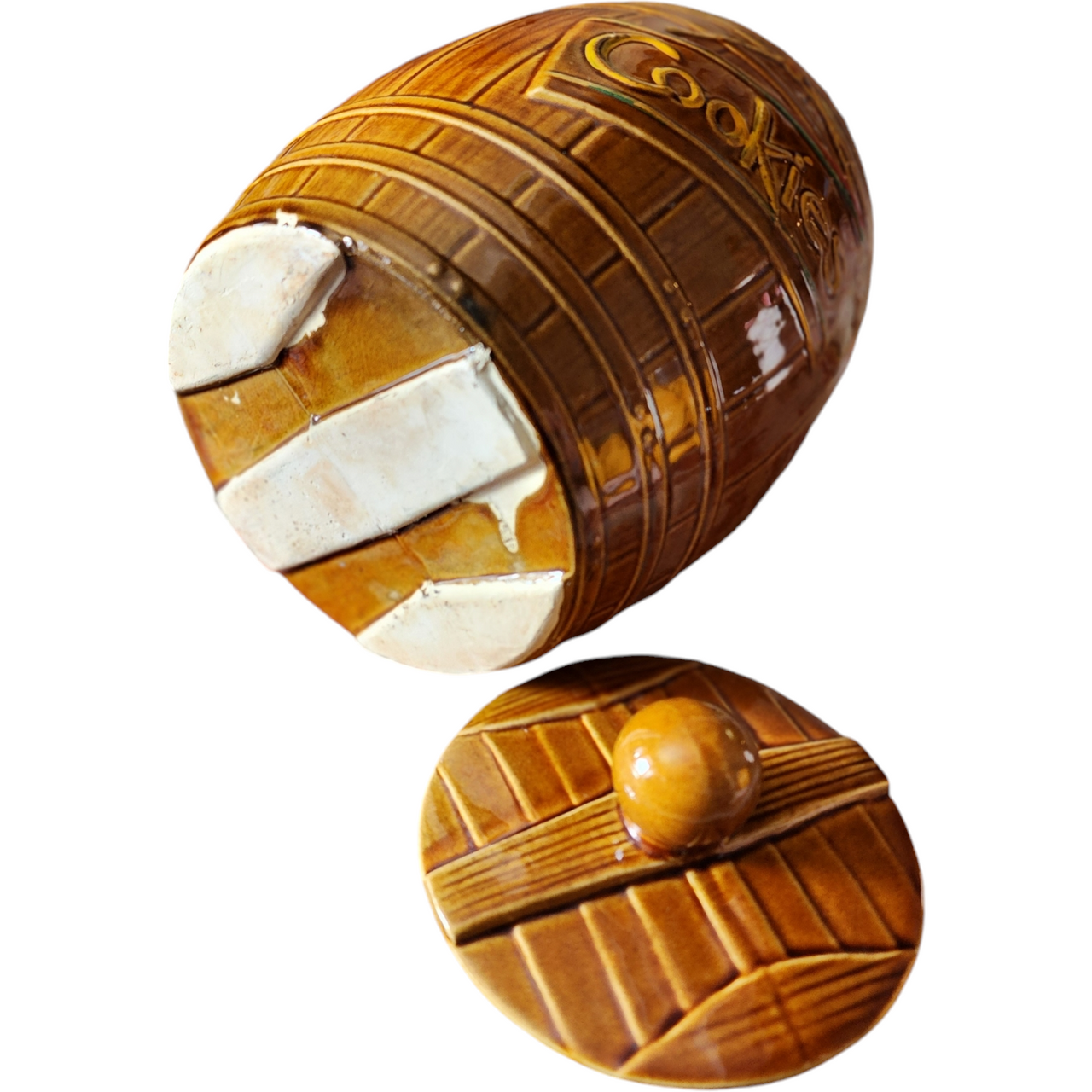 McCoy Ceramic Pottery Wood Whiskey Barrel Cookie Jar