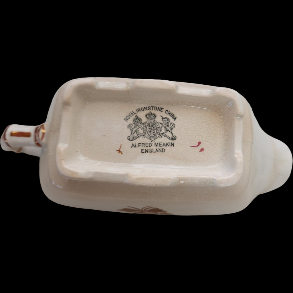 Meakin, Alfred Copper Tea Leaf Center Ironstone Gravy Boat