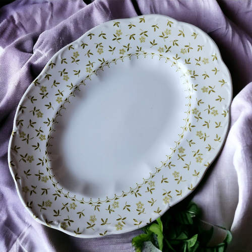 13" Meakin J & G Elysee Forget Me Not Green Oval Serving Platter