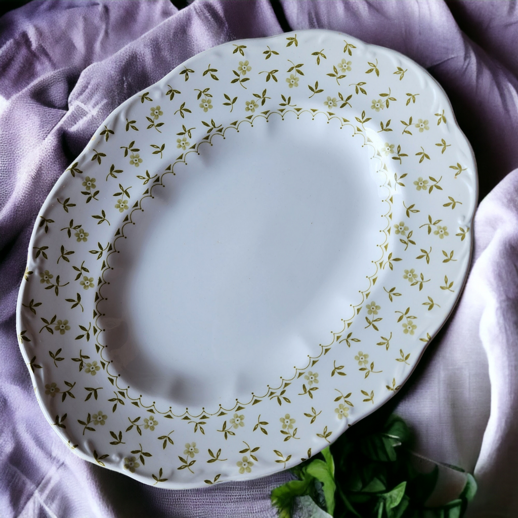 12" Meakin J & G Elysee Forget Me Not Green Oval Serving Platter