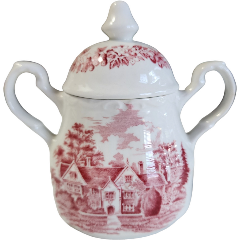 Meakin J & G Romantic England Red Sugar Bowl and Lid