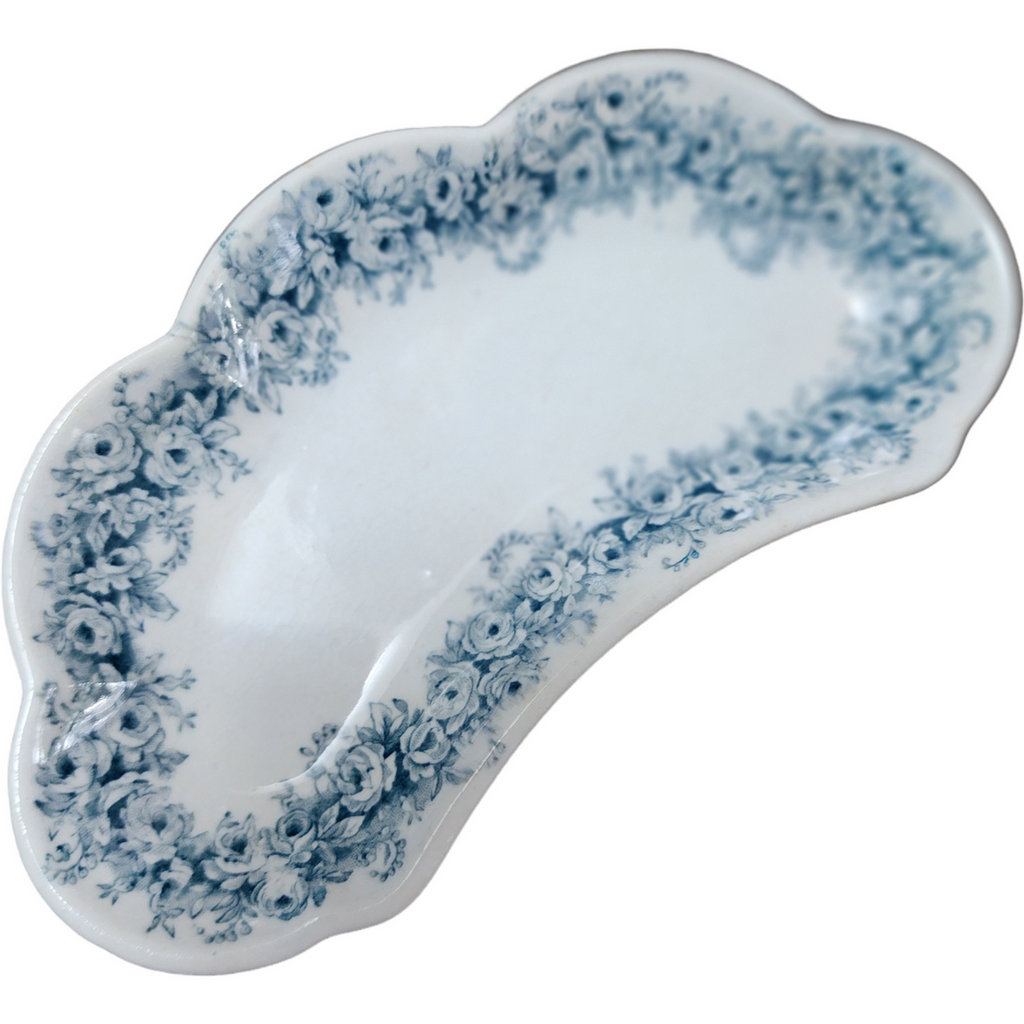 Mellor Taylor Blue Rose Floral Rim Hand Painted Bone Dish