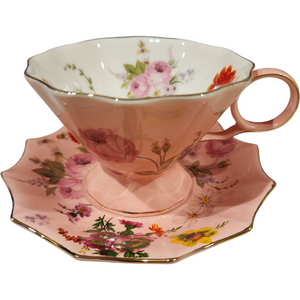 Meritage Pink and Gold Cabbage Roses Cup & Saucer Set