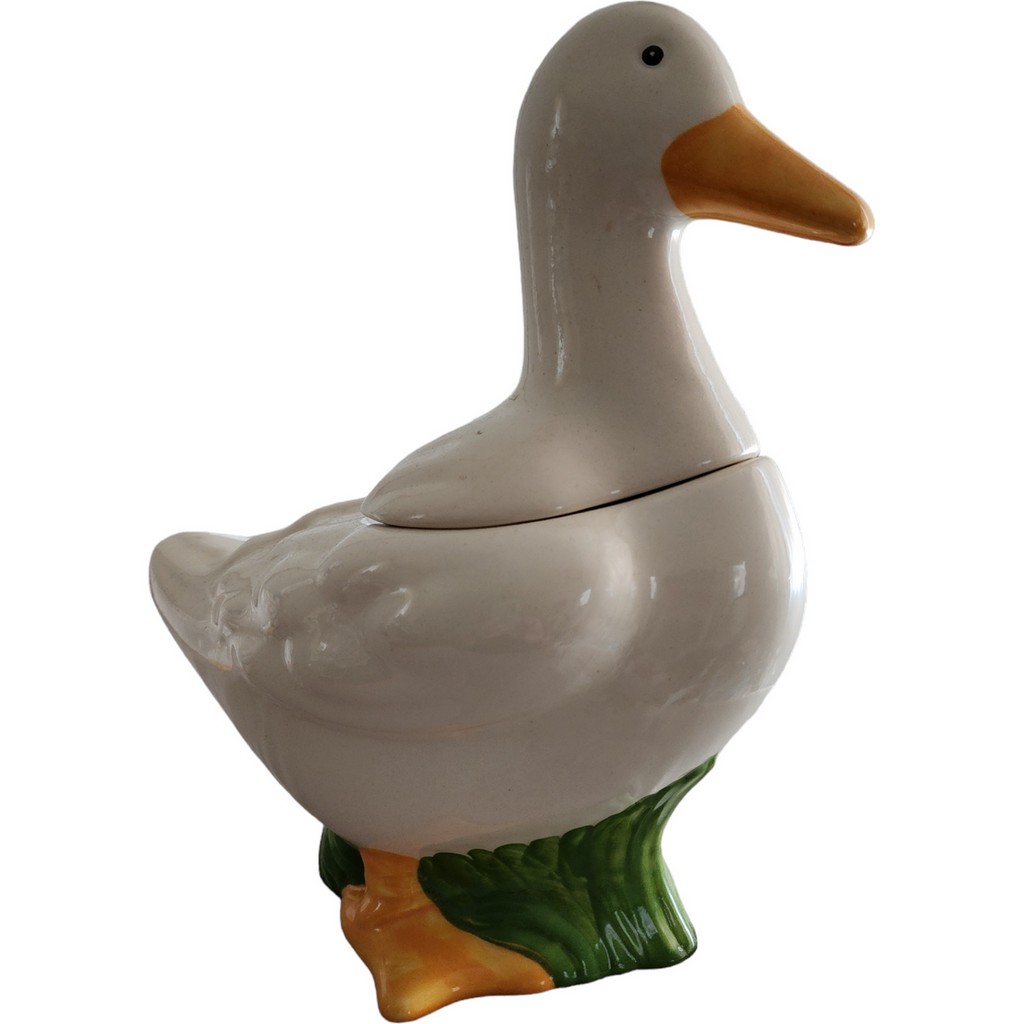 Metlox California Pottery Figural White Goose Shaped Cookie Jar & Lid