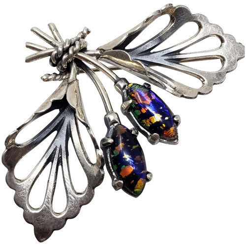Mexican Sterling Silver Faux Opal Bouquet Pin/Brooch