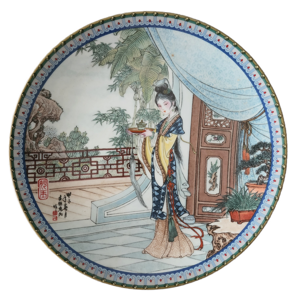 Imperial Jingdezhen Beauties of The Red Mansion Asian Woman Scenes By Z. Huimin Set of 7 Plates