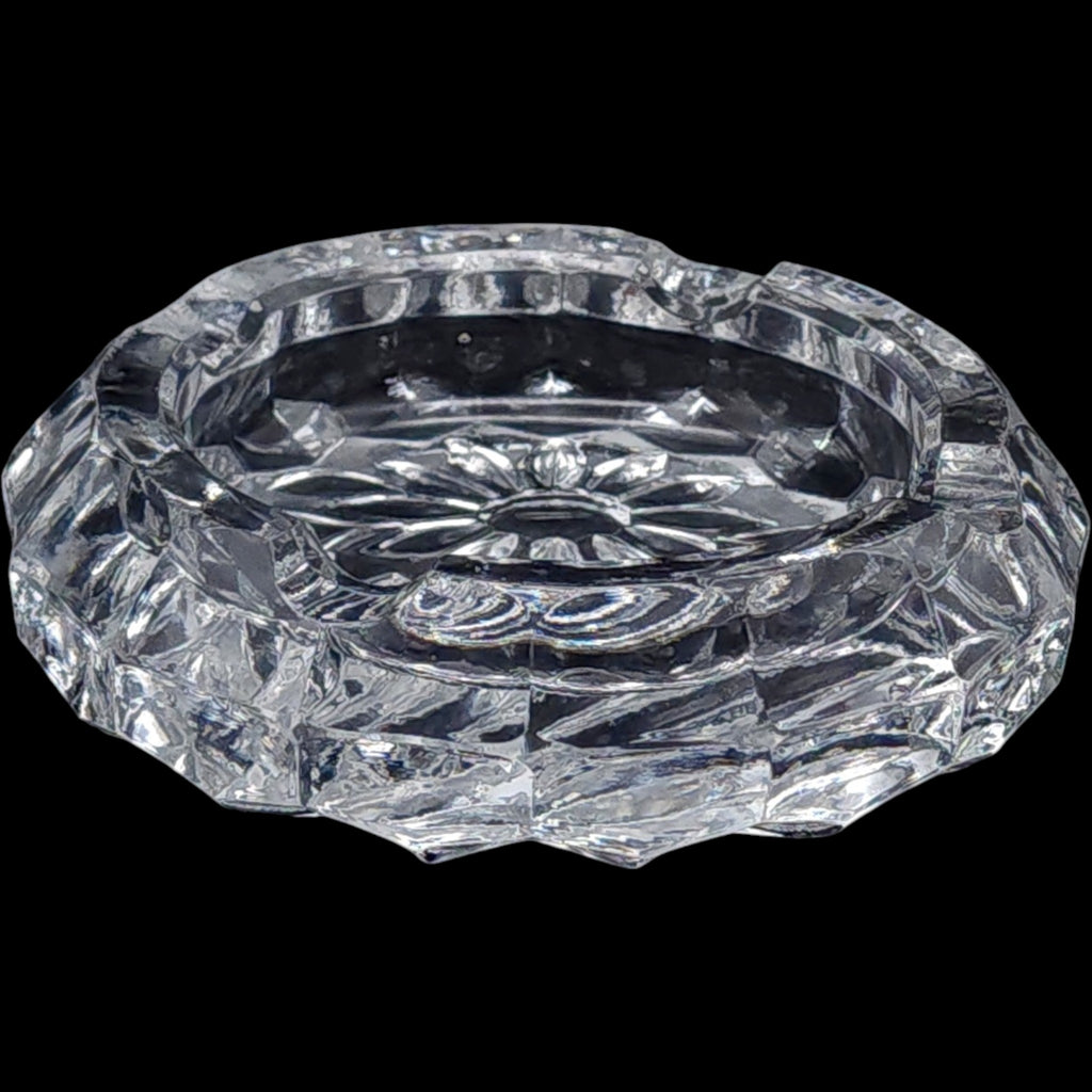 Vintage Floral Cut Clear Glass Ashtray Catchall Dish