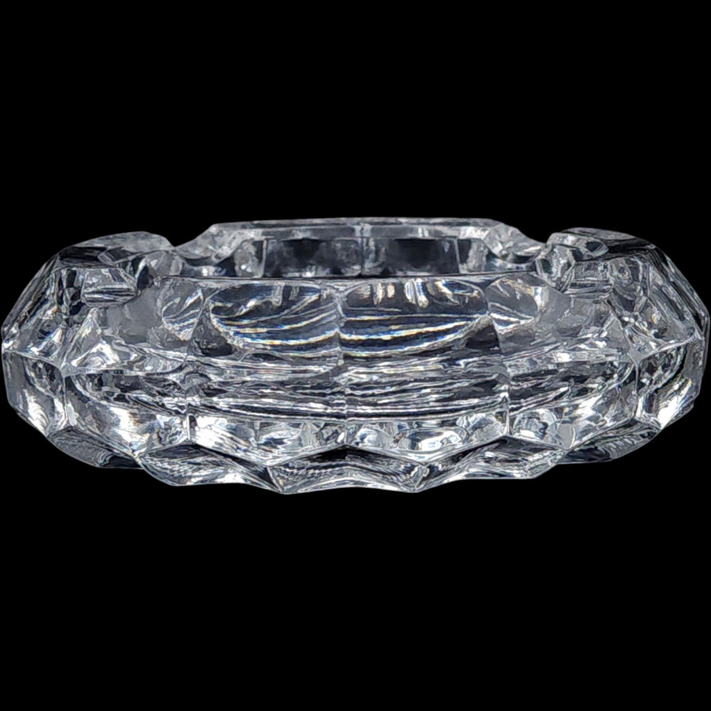 Vintage Floral Cut Clear Glass Ashtray Catchall Dish