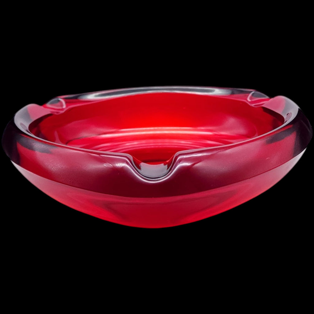 Mid-Century Modern Ruby Red Glass Ashtray Bowl