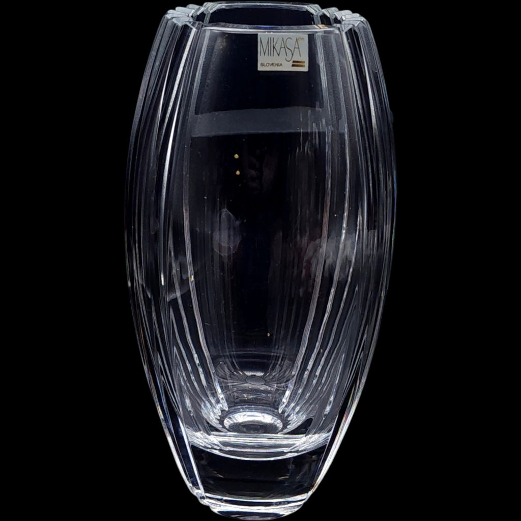 10" Mikasa Crystal Parallels Flared Glass Flower Vase