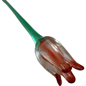 Mikasa Art Glass Reddish Tulip Hand Blown Green Stem Flower Murano Style
