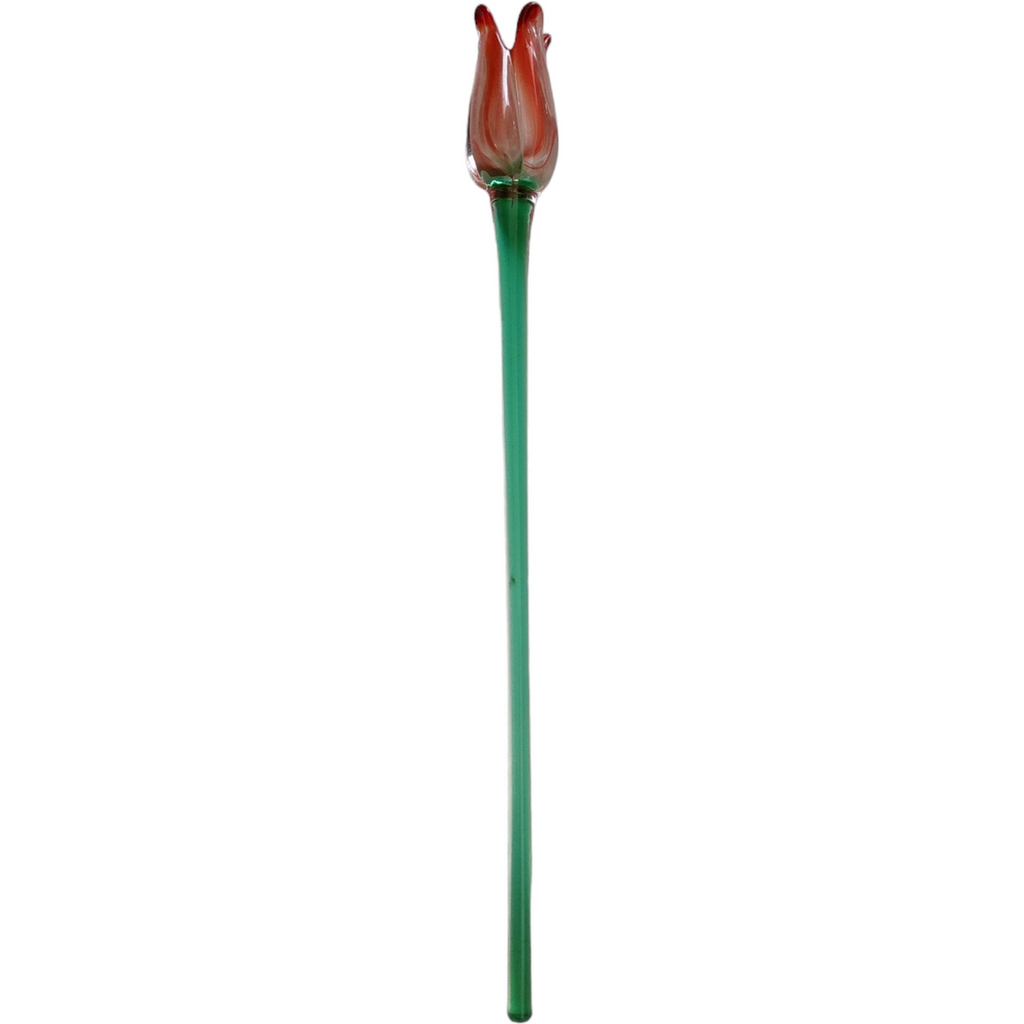 Mikasa Art Glass Reddish Tulip Hand Blown Green Stem Flower Murano Style